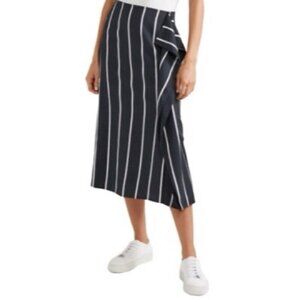 Equipment Climmie Draped Black Striped Twill Midi ‎ Skirt Size Small